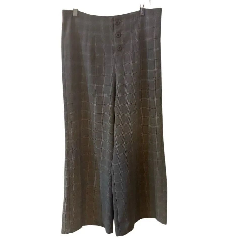 Umgee large wide leg cotton blend tan plaid cropped button